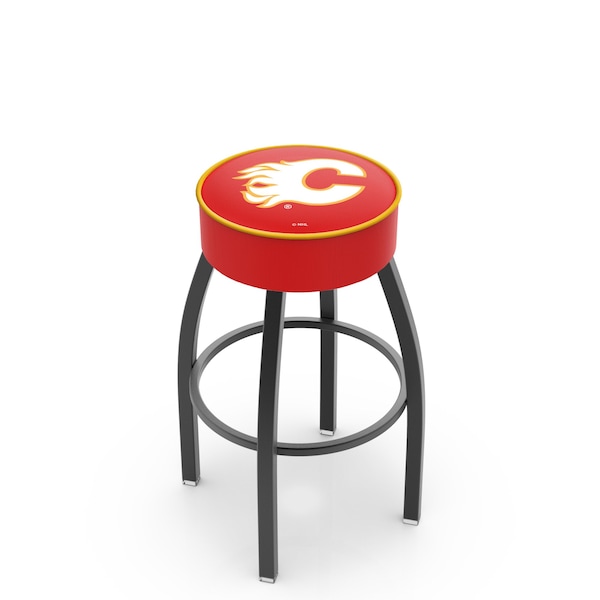 Holland Bar Stool Co 30" 4" Calgary Flames Cushion Seat, Blk Wrinkle Base Swivel Bar Stool - L8B130CALFLA
