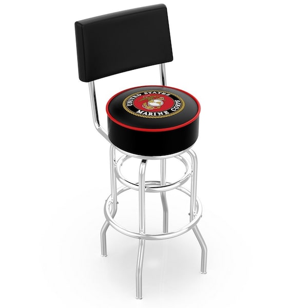 Holland Bar Stool Co 30" Chrome 2-Ring U.S. Marines Swivel Bar Stool, Back - L7C430MARINE