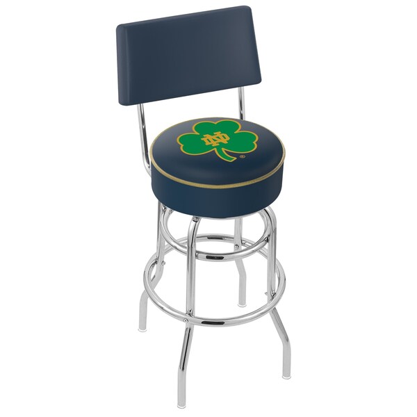 Holland Bar Stool Co 25" Chrome 2-Ring Notre Dame Shamrock Swivel Bar Stool, Back - L7C425ND-SHM