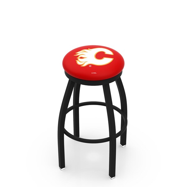 Holland Bar Stool Co 30" Blk Wrinkle Calgary Flames Swivel Bar Stool, Accent Ring - L8B2B30CALFLA