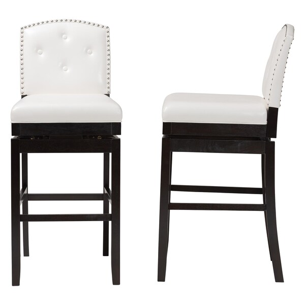 Baxton Studio White Faux Leather Button-tufted Upholstered Swivel Bar Stool, PR - 122-6751