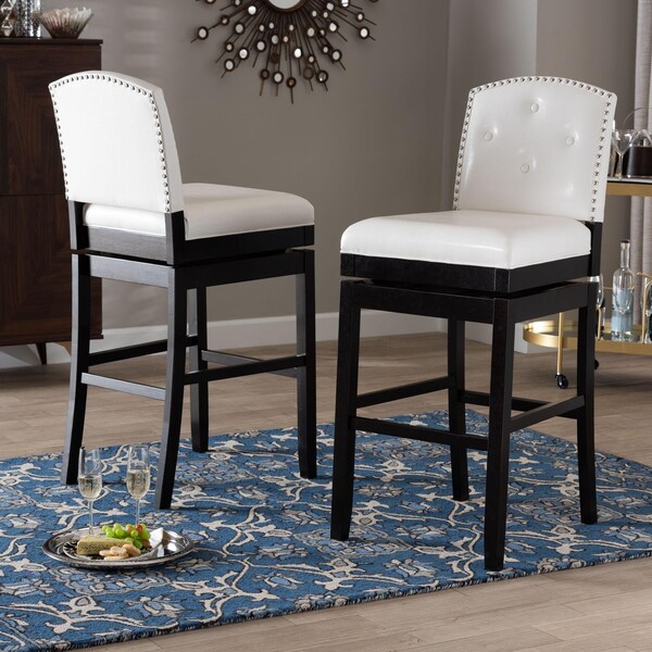 Baxton Studio White Faux Leather Button-tufted Upholstered Swivel Bar Stool, PR - 122-6751