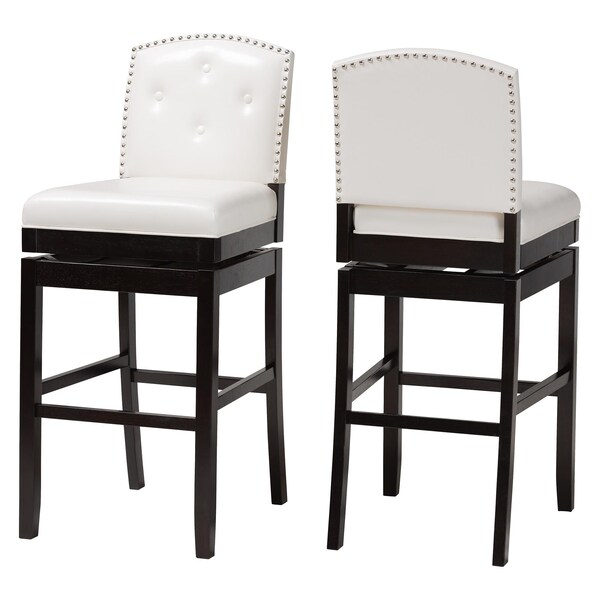 Baxton Studio White Faux Leather Button-tufted Upholstered Swivel Bar Stool, PR - 122-6751