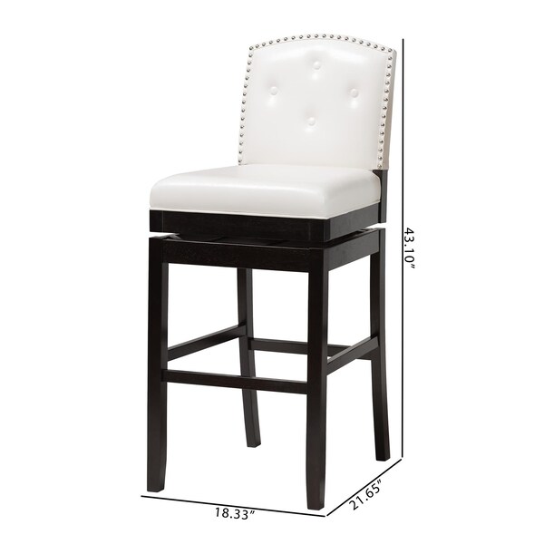Baxton Studio White Faux Leather Button-tufted Upholstered Swivel Bar Stool, PR - 122-6751