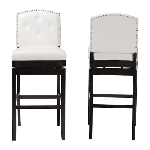 Baxton Studio White Faux Leather Button-tufted Upholstered Swivel Bar Stool, PR - 122-6751