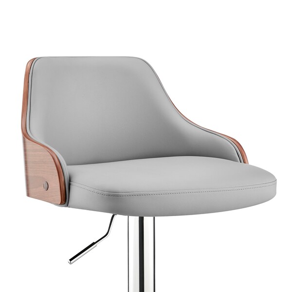 Armen Living Asher Adjustable Gray Faux Leather and Chrome Finish Bar Stool - LCARBAWAGR