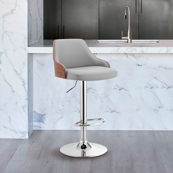 Armen Living Asher Adjustable Gray Faux Leather and Chrome Finish Bar Stool - LCARBAWAGR