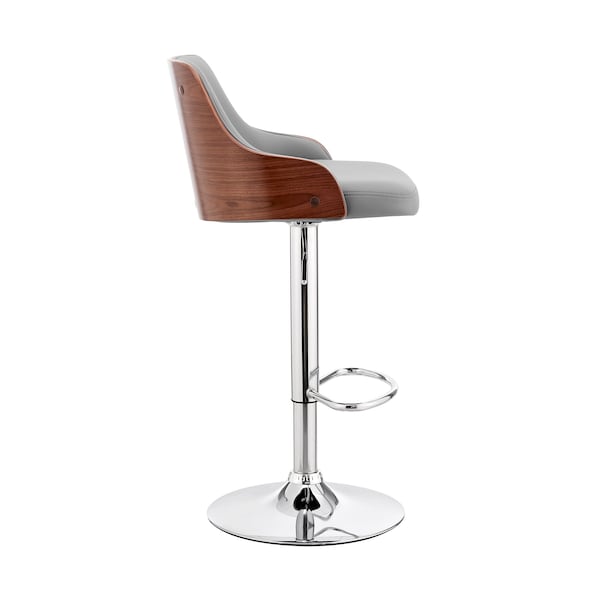 Armen Living Asher Adjustable Gray Faux Leather and Chrome Finish Bar Stool - LCARBAWAGR