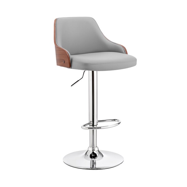 Armen Living Asher Adjustable Gray Faux Leather and Chrome Finish Bar Stool - LCARBAWAGR