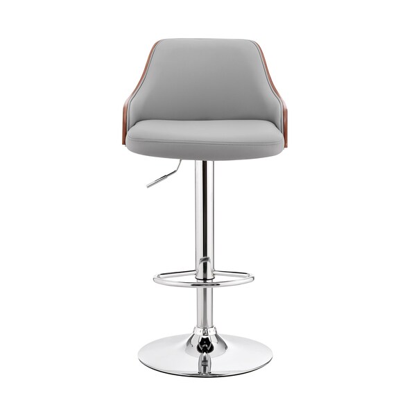 Armen Living Asher Adjustable Gray Faux Leather and Chrome Finish Bar Stool - LCARBAWAGR