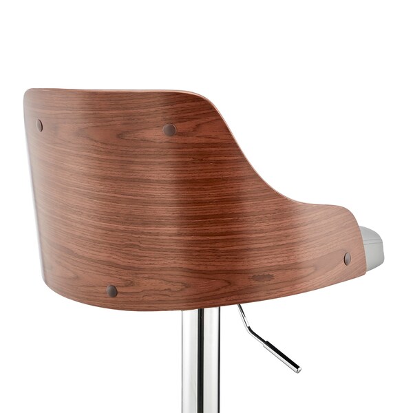 Armen Living Asher Adjustable Gray Faux Leather and Chrome Finish Bar Stool - LCARBAWAGR