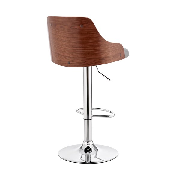 Armen Living Asher Adjustable Gray Faux Leather and Chrome Finish Bar Stool - LCARBAWAGR