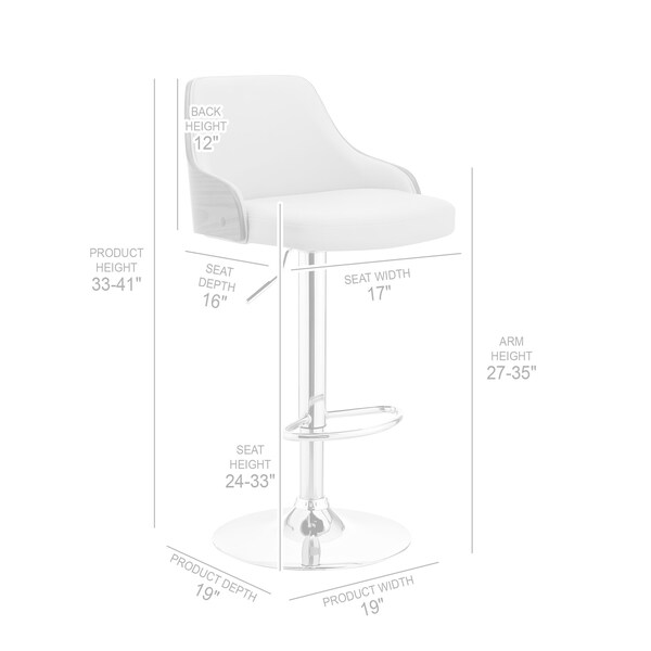 Armen Living Asher Adjustable Gray Faux Leather and Chrome Finish Bar Stool - LCARBAWAGR