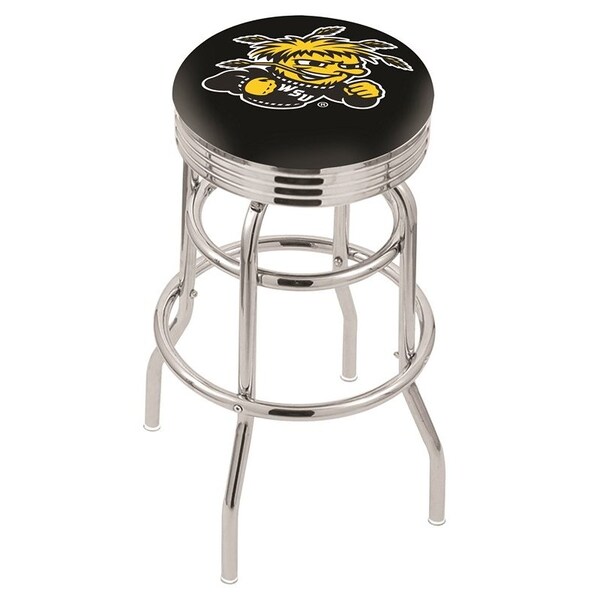 Holland Bar Stool Co 25" Chrome 2-Ring Wichita State Swivel Bar Stool, Accent Ring - L7C3C25WICHST