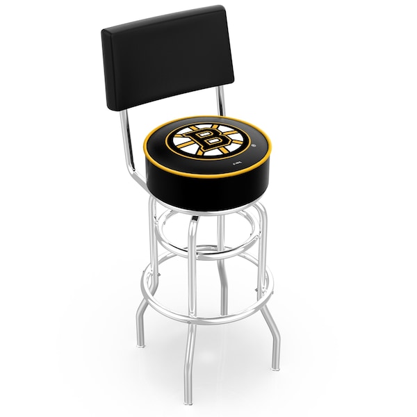 Holland Bar Stool Co 25" Chrome 2-Ring Boston Bruins Swivel Bar Stool, Back - L7C425BOSBRU
