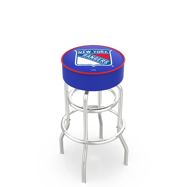 Holland Bar Stool Co 30" New York Rangers Cushion Seat, 2-Ring Chrome Swivel Bar Stool - L7C130NYRANG