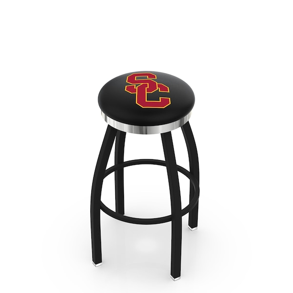 Holland Bar Stool Co 30" Blk Wrinkle USC Trojans Swivel Bar Stool, Chrome Ring - L8B2C30SOUCAL