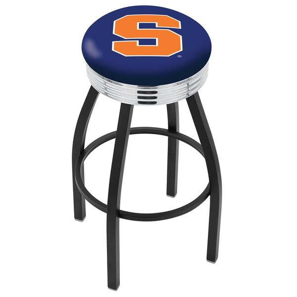 Holland Bar Stool Co 30" Blk Wrinkle Syracuse Swivel Bar Stool, Chrome Ring - L8B3C30SYRCSE