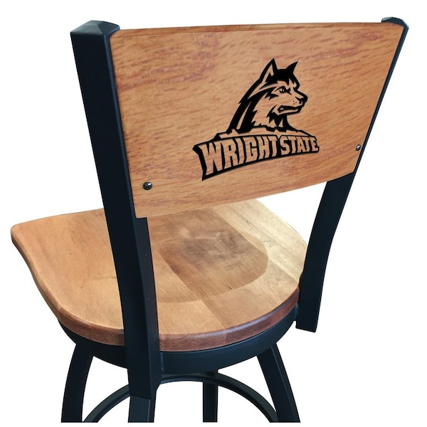 Holland Bar Stool Co 25" Blk Wrinkle Wright State Swivel Bar Stool, Laser Engraved Back - L03825BWMEDMPLAWRTSTUMEDMPL