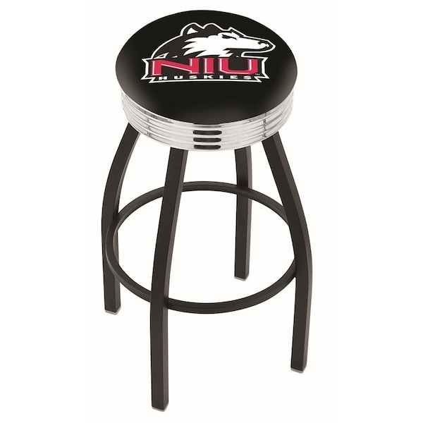 Holland Bar Stool Co 25" Blk Wrinkle Northern Illinois Swivel Bar Stool, Chrome Ring - L8B3C25NORILL