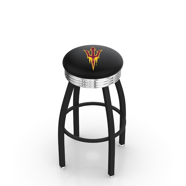 Holland Bar Stool Co 30" Blk Wrinkle Arizona State Swivel Bar Stool, Chrome Ring, Pitchfork - L8B3C30ARIZST-F