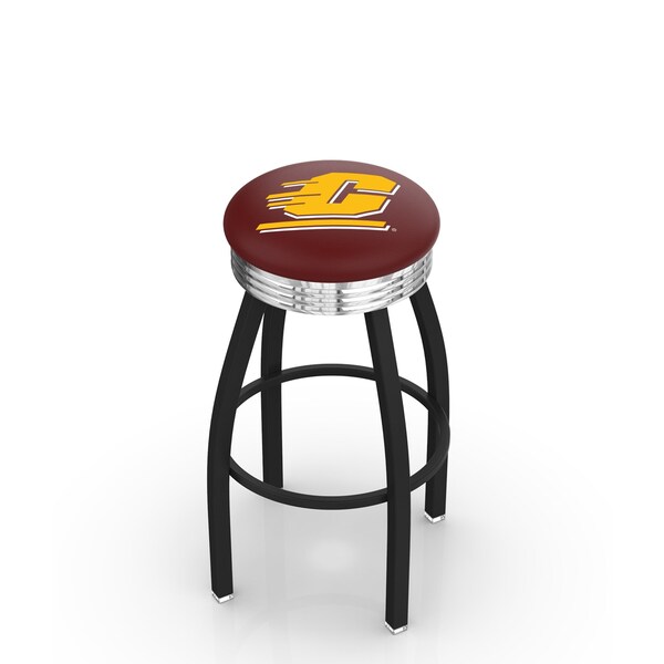 Holland Bar Stool Co 30" Blk Wrinkle Central Michigan Swivel Bar Stool, Chrome Ring - L8B3C30CENMIC