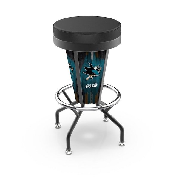 Holland Bar Stool Co Lighted San Jose Sharks 30" Swivel Bar Stool - L500030SJSHARBLKVINYL
