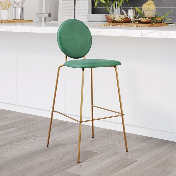Zuo Modern Odessa Barstool Set Of 2 Green & Gold - 109806