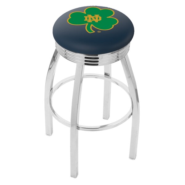 Holland Bar Stool Co 25" Chrome Notre Dame Shamrock Swivel Bar Stool, Accent Ring - L8C3C25ND-SHM