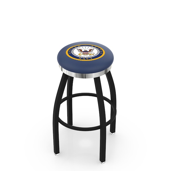 Holland Bar Stool Co 30" Blk Wrinkle U.S. Navy Swivel Bar Stool, Chrome Ring - L8B2C30NAVY