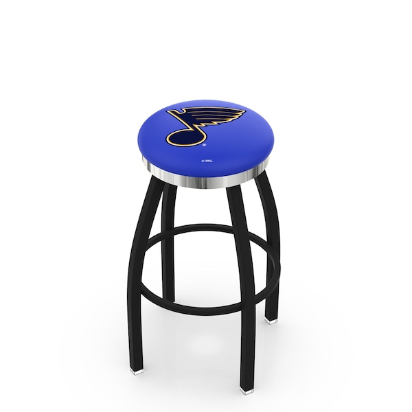 Holland Bar Stool Co 30" Blk Wrinkle St Louis Blues Swivel Bar Stool, Chrome Ring - L8B2C30STLBLU