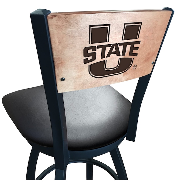 Holland Bar Stool Co 25" Blk Wrinkle Utah State Swivel Bar Stool, Laser Engraved Back - L03825BWMEDMPLAUTAHSTBLKVINYL