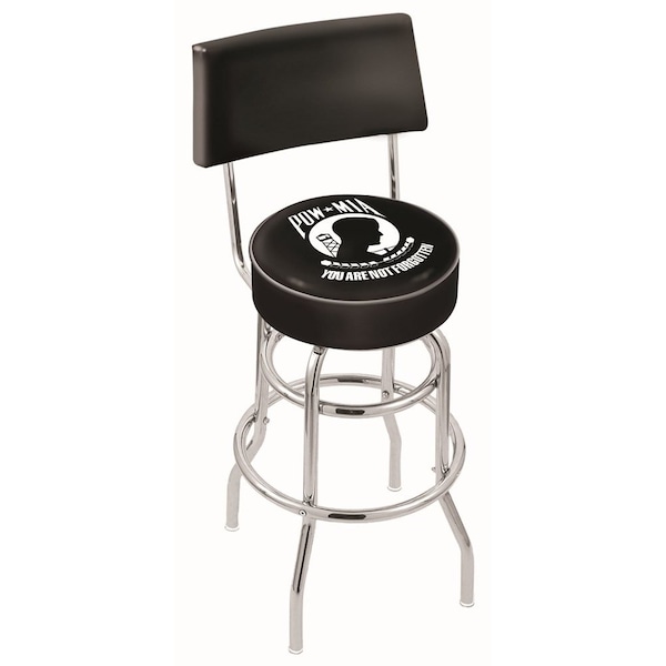 Holland Bar Stool Co 25" Chrome 2-Ring POW/MIA Swivel Bar Stool, Back - L7C425POWMIA