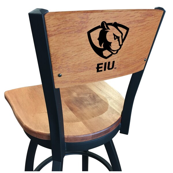 Holland Bar Stool Co 30" Blk Wrinkle Eastern Illinois Swivel Bar Stool, Laser Engraved Back - L03830BWMEDMPLAEASTILMEDMPL