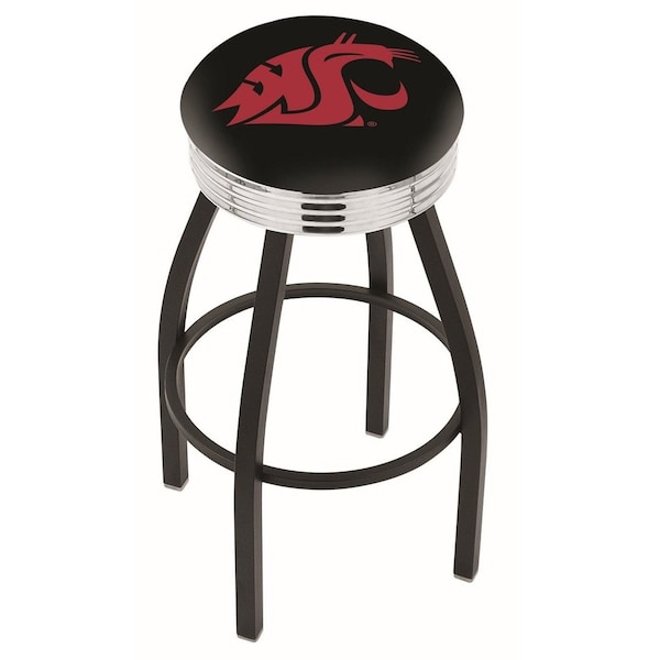 Holland Bar Stool Co 30" Blk Wrinkle Washington State Swivel Bar Stool, Chrome Ring - L8B3C30WASHST