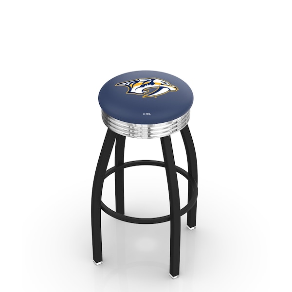 Holland Bar Stool Co 25" Blk Wrinkle Nashville Predators Swivel Bar Stool, Chrome Ring - L8B3C25NSHPRE