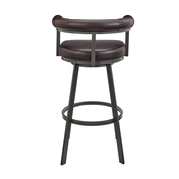 Armen Living Nolagam Swivel Bar Stool in Brown Metal with Brown Faux Leather - 840254335653