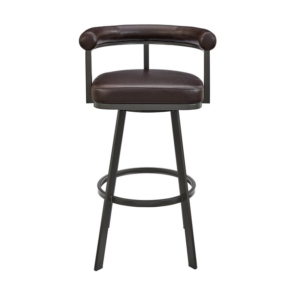 Armen Living Nolagam Swivel Bar Stool in Brown Metal with Brown Faux Leather - 840254335653