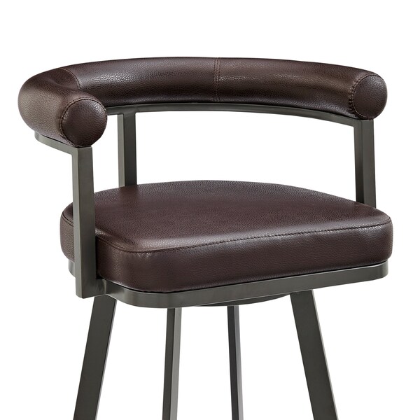 Armen Living Nolagam Swivel Bar Stool in Brown Metal with Brown Faux Leather - 840254335653