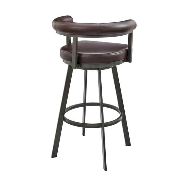 Armen Living Nolagam Swivel Bar Stool in Brown Metal with Brown Faux Leather - 840254335653