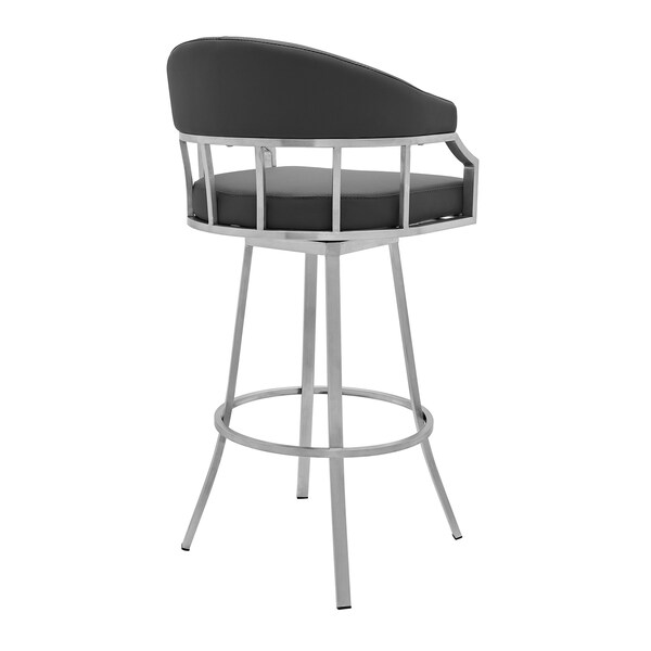Armen Living Valerie 30" Swivel Slate Gray Faux Leather Bar and Counter Stool in Brushed Stainless Steel Finish - LCVLBABSSG30
