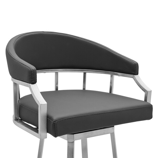 Armen Living Valerie 30" Swivel Slate Gray Faux Leather Bar and Counter Stool in Brushed Stainless Steel Finish - LCVLBABSSG30