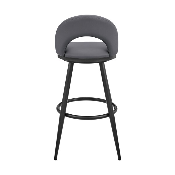 Armen Living Lottech Swivel Bar Stool in Black Metal with Gray Faux Leather - 840254335387