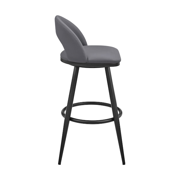 Armen Living Lottech Swivel Bar Stool in Black Metal with Gray Faux Leather - 840254335387