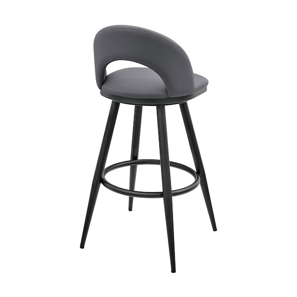 Armen Living Lottech Swivel Bar Stool in Black Metal with Gray Faux Leather - 840254335387