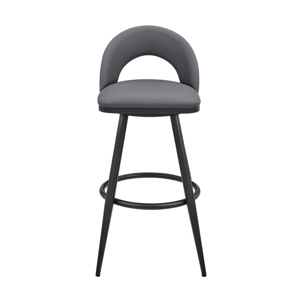 Armen Living Lottech Swivel Bar Stool in Black Metal with Gray Faux Leather - 840254335387