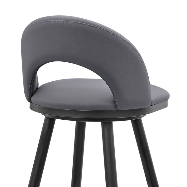 Armen Living Lottech Swivel Bar Stool in Black Metal with Gray Faux Leather - 840254335387