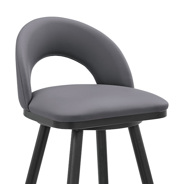 Armen Living Lottech Swivel Bar Stool in Black Metal with Gray Faux Leather - 840254335387