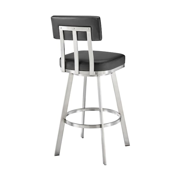 Armen Living Jinab Swivel Bar Stool in Brushed Stainless Steel with Black Faux Leather - 840254335271
