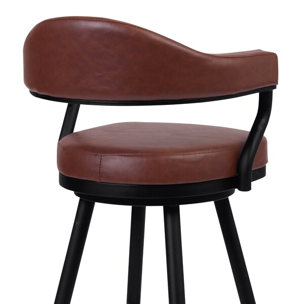 Armen Living Justin 30" Bar Height Swivel Vintage Coffee Faux Leather Bar Stool with Black Metal Legs - LCJTBABLVC30
